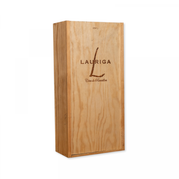 CAISSE BOIS 1 BOUTEILLE "L" LAURIGA COTES DU ROUSSILLON + 2 verres