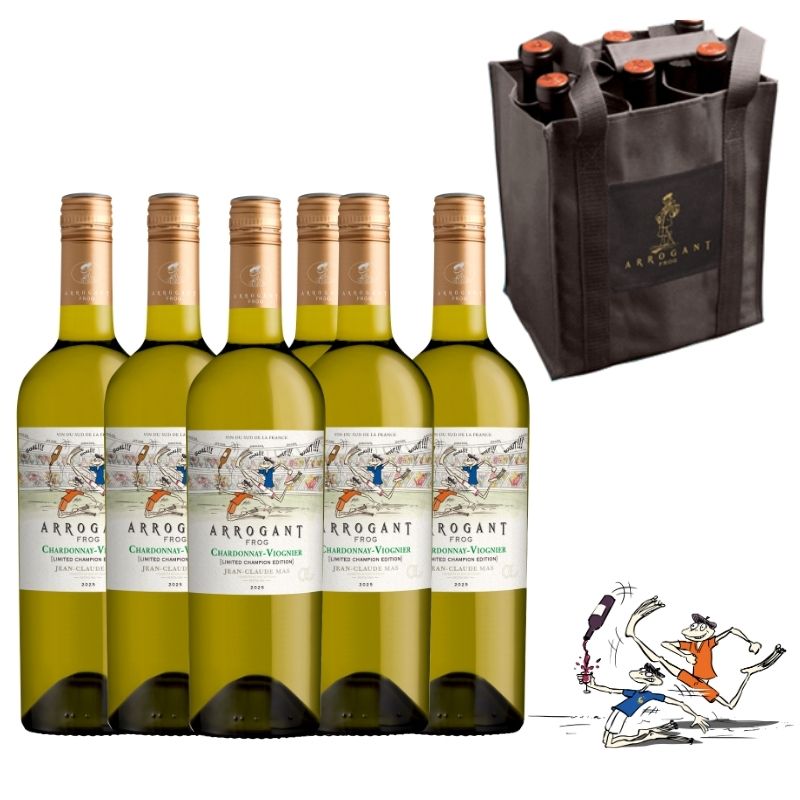 1 Carton 6 bouteilles Arrogant Frog Chardonnay Viognier 2025 – Edition Spéciale Coupe du Monde de Foot + Un sac pulltex 6 bouteilles