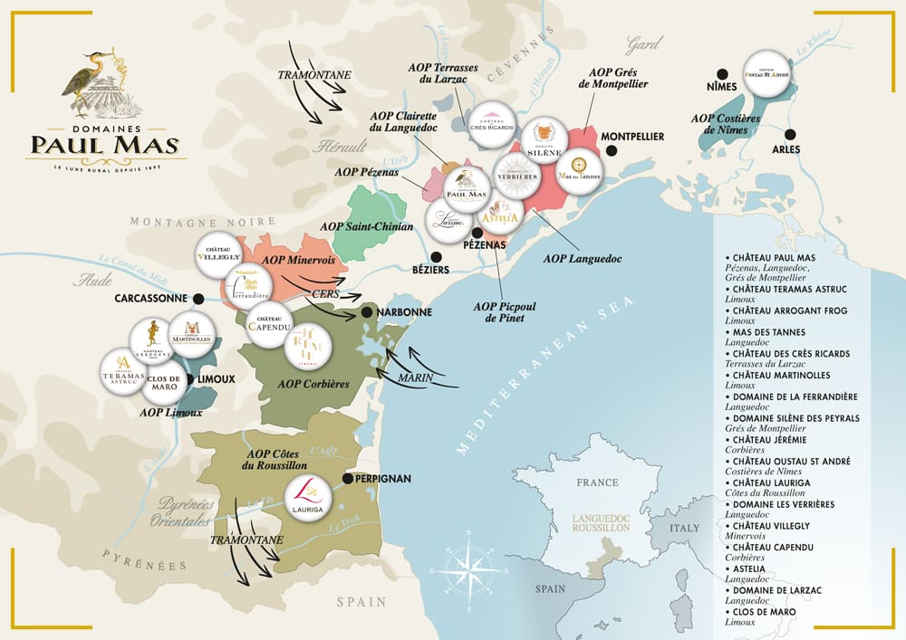 Carte des domaines des Domaines Paul Mas